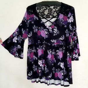 Torrid Super Soft Knit Black and Purple Bell Sleeve Shirt - Size 1
